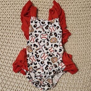 Kids' Red and White Sports Print Bodysuit